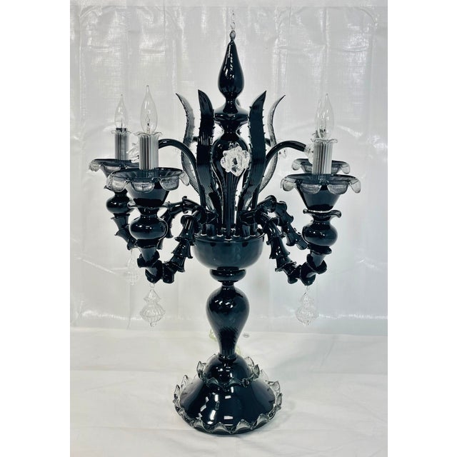 Modern 1990s Monumental Black Murano Glass Five-Arm Candelabra From the Spelling Manor For Sale - Image 3 of 18