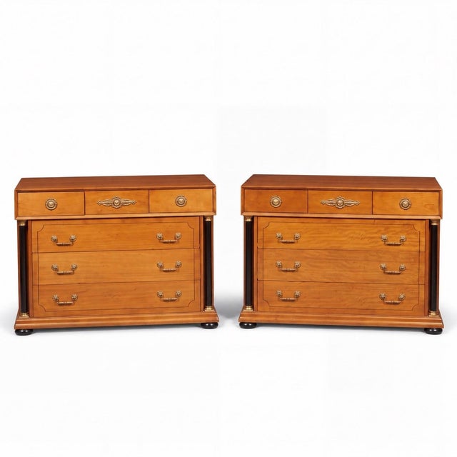 Wood Mid-Century Biedermeier Style Maple & Ebonized Chests by Bethlehem Furn. - Pair For Sale - Image 7 of 7