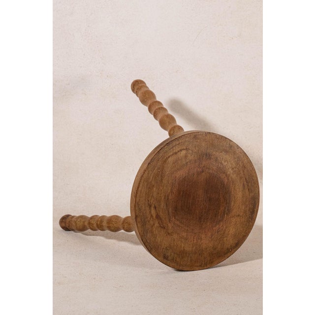 French Antique Bobbin Leg Milk Stool For Sale - Image 3 of 4