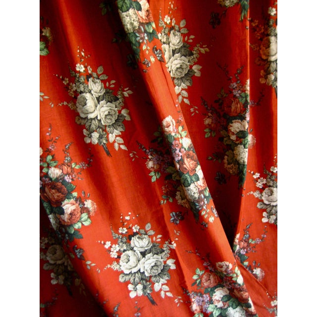 French 1970 Pair of Floral Rust Linen Curtains For Sale - Image 4 of 13