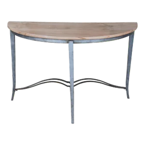 Mid 20th Century Industrial Reclaimed Rustic Iron Demilune Maple Console Hall Entry Table