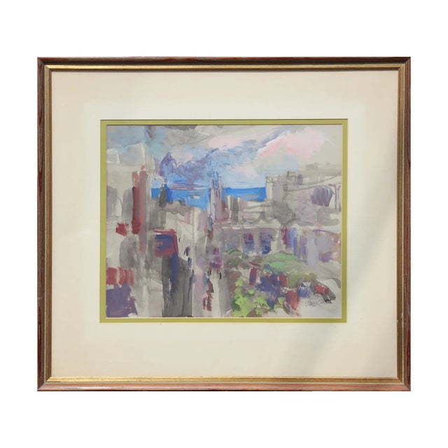 Paper Late 20th Century Abstract Watercolor Cityscape Painting For Sale - Image 7 of 7