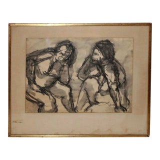 Beautiful Drawing of Two Figures by Bernice Bauer For Sale