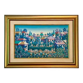 1996 Ecuadorian Naïve Style Village Harvest Painting by Mosquera For Sale