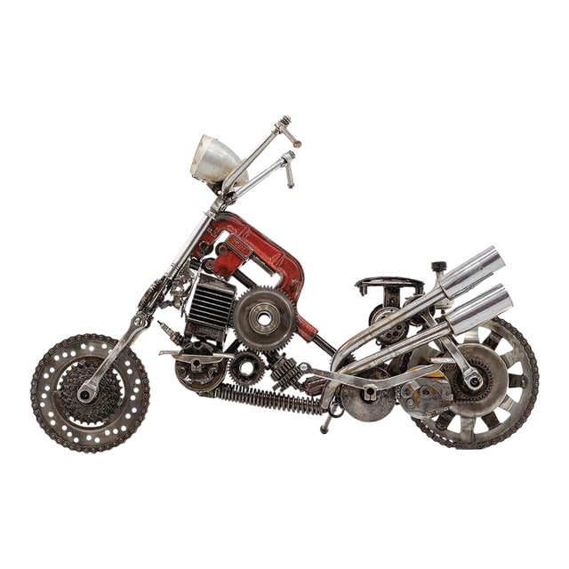 Contemporary Recycled Metal Motorcycle Sculpture, One of a Kind For Sale