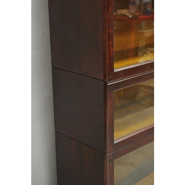 Antique Mahogany 4 Section Barrister Bookcase Glass Door Stacking Lawyer Cabinet For Sale - Image 14 of 16