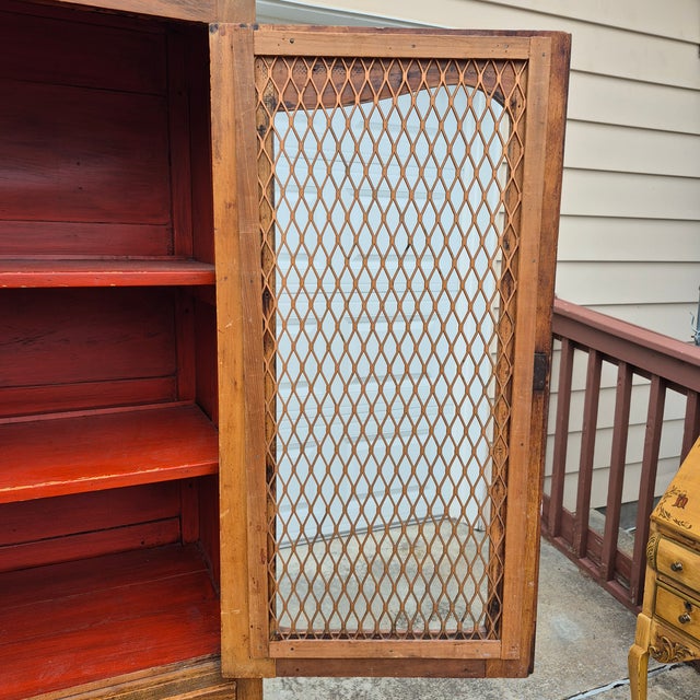 Wood 19th Century Antique Primitive Tall Screened Door Oak Pie Safe Jelly Cupboard Storage Cabinet For Sale - Image 7 of 17