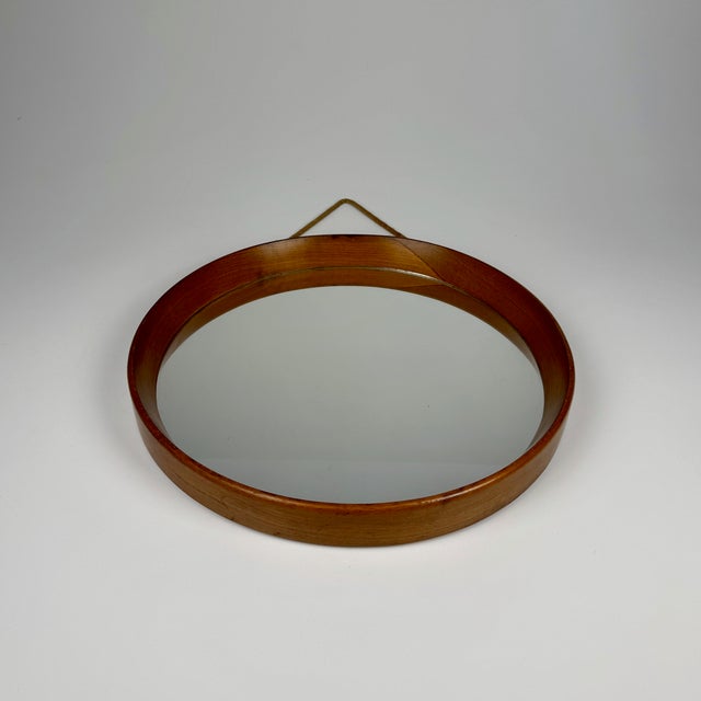 Mid-Century Round Teak & Rope Wall Mirror, Italy, 1960s For Sale - Image 4 of 9