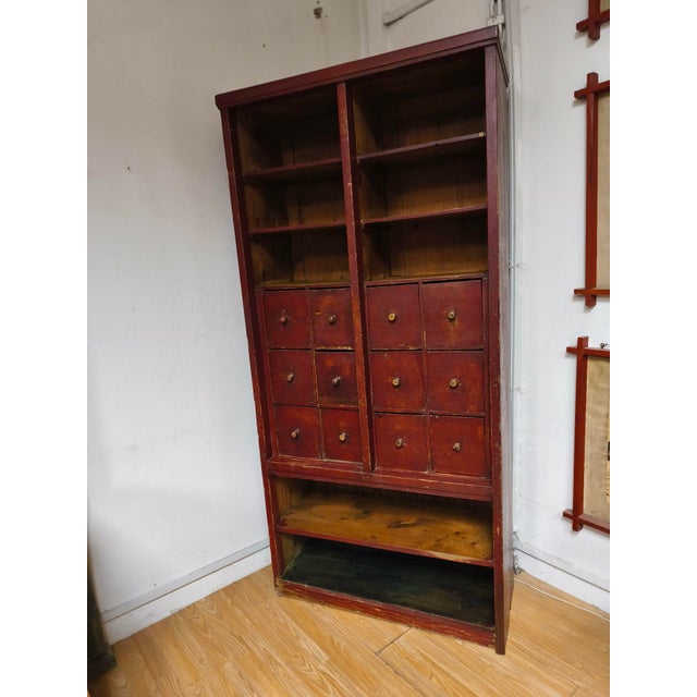 Antique Burgundy-Colored Pharmacy Chest of Drawers, 1890s For Sale - Image 14 of 18