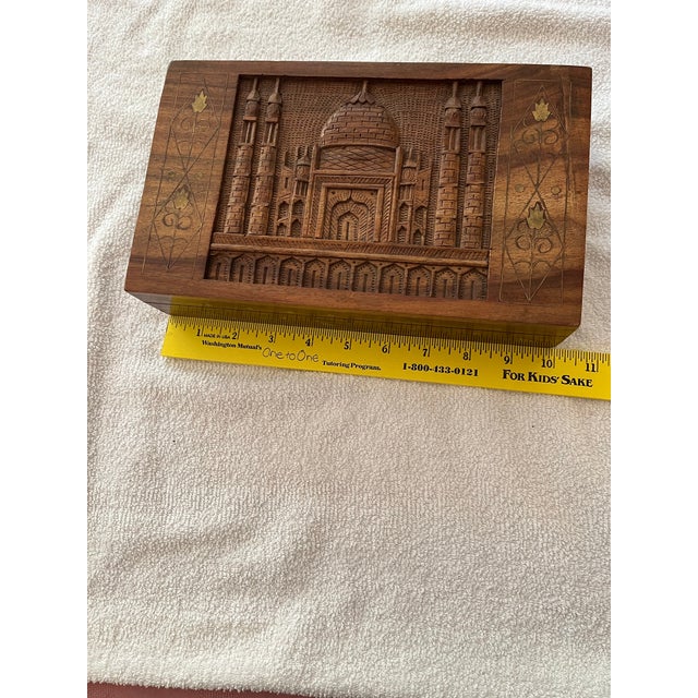 1990s Hand Carved Taj Mahal Wooden Jewelry Box, India For Sale - Image 9 of 11