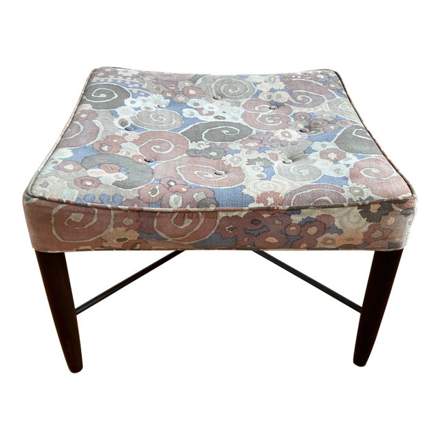 1950s Dunbar Thebes Ottoman by Edward Wormley With Original Jack Lenor Larsen Fabric For Sale