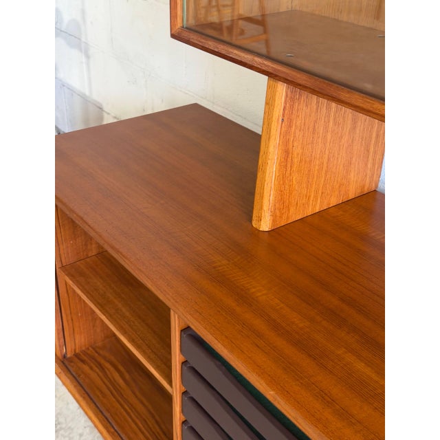 In Style of Svend Aage Larsen for Faarup Mobelfabrik Danish Teak Tambour Credenza With Glass Display Hutch Danish Vintage 1960s For Sale - Image 16 of 16