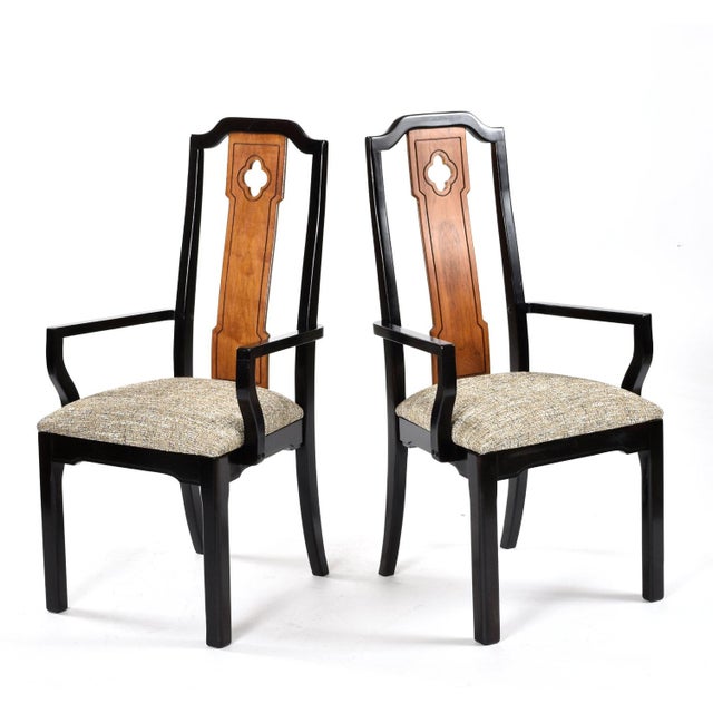 6 Thomasville Embassy Asian Modern Chinoiserie Dining Chairs Gray Seats For Sale - Image 6 of 16