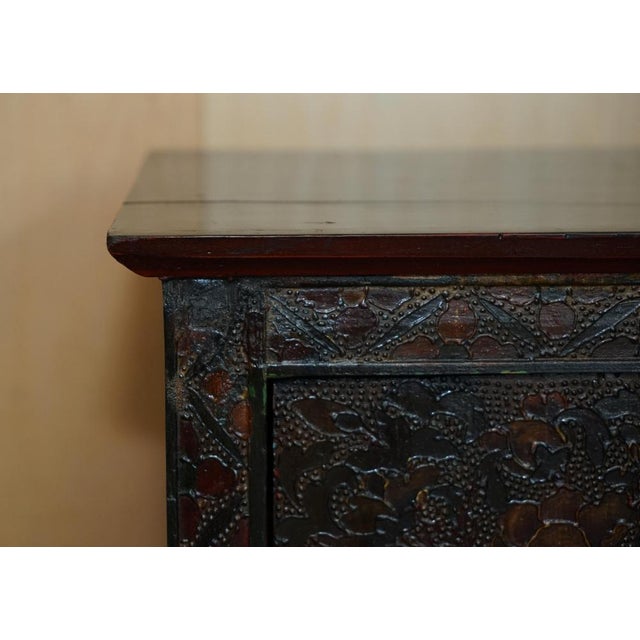 Antique Tibetan Chinese Deer & Flower Polychrome Painted Altar Sideboard For Sale - Image 5 of 18