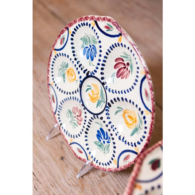 19th Century Eight French Quimper 19th Century HB Manufacture Oyster Plates with Floral Motif For Sale - Image 5 of 7