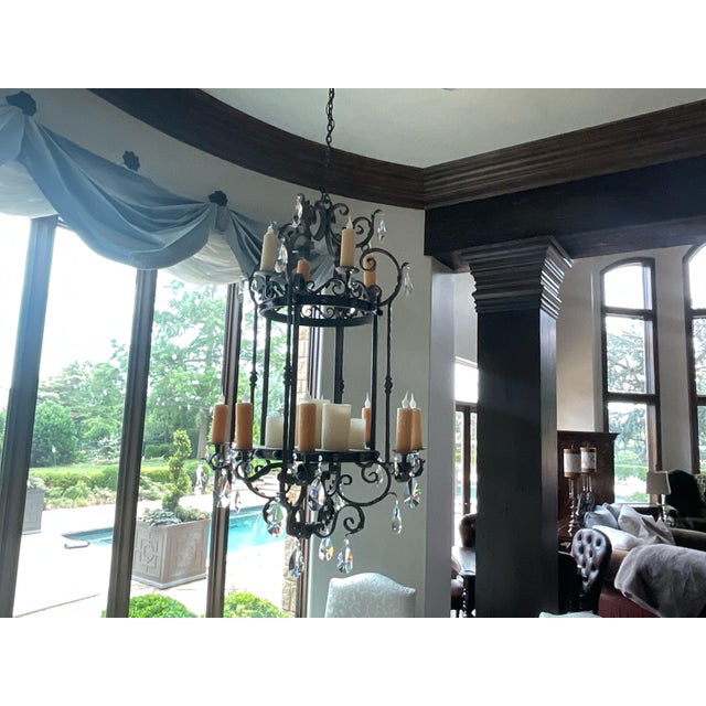 Vintage Wrought Iron and Crystal Chandelier by Ashore Lighting For Sale - Image 13 of 17