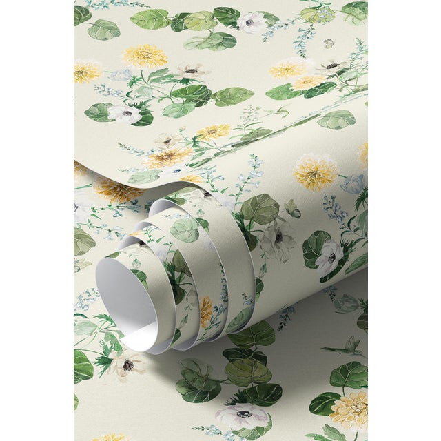 Chirp Society Floral Grasscloth Wallpaper by House Party | Secret Garden Green | 6 Yards For Sale - Image 9 of 9