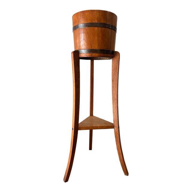 Vintage English Oak Plant Stand For Sale