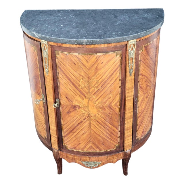 19th Century French Marble Top Cabinet Bar/Server Book Match Tulip Wood. For Sale