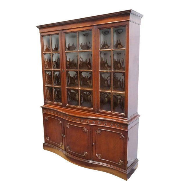 Traditional High End Vintage Solid Mahogany Traditional Style 56" China Cabinet W. Bubble Glass For Sale - Image 3 of 13