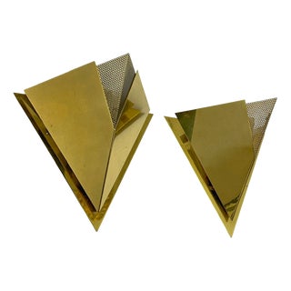 Geometric Brass Pyramid Wall Lights by Baulmann, 1970s, Set of 2 For Sale