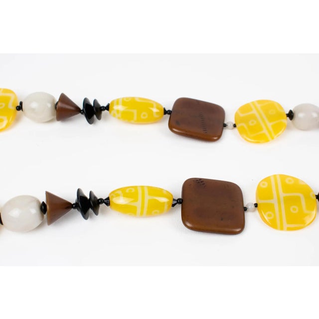 Angela Caputi Angela Caputi Extra-Long Necklace Faux-Wood and Textured Yellow Resin Beads For Sale - Image 4 of 12