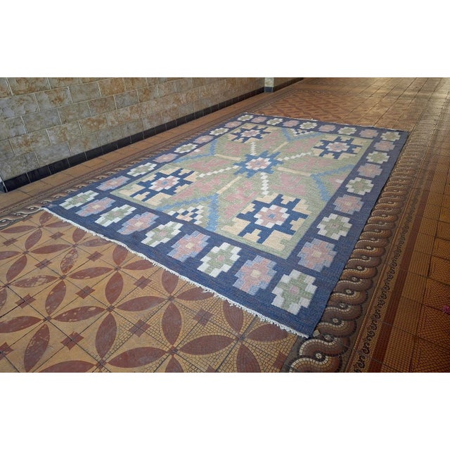 Mid-Century Swedish Wool Flatweave Rug with Geometric Design For Sale - Image 12 of 12