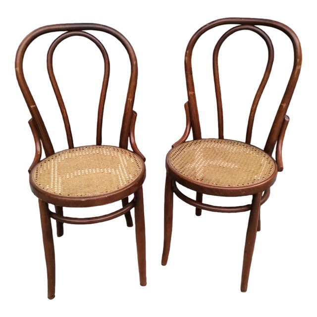 Vintage Wooden Chairs with Vienna Straw Seats from Thonet, 1950s, Set of 2 For Sale