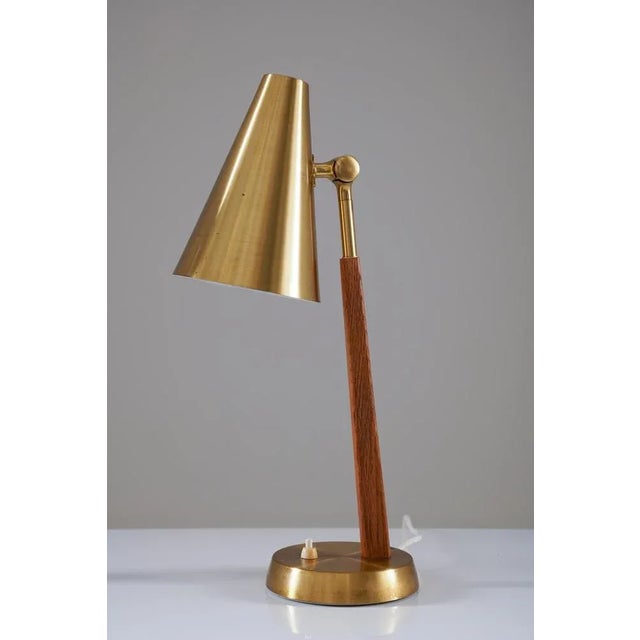Mid-Century Scandinavian Table Lamp in Brass & Oak from Falkenbergs For Sale - Image 4 of 13