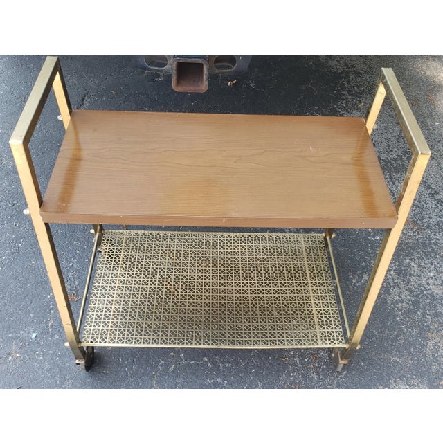 Mid-Century Brass and Formica Rolling Cart For Sale - Image 4 of 5