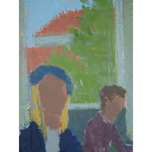Blue Mid-Century Modern 'Cafe Corner' Vintage Swedish Original Figurative Interior Oil Painting, Framed For Sale - Image 8 of 10