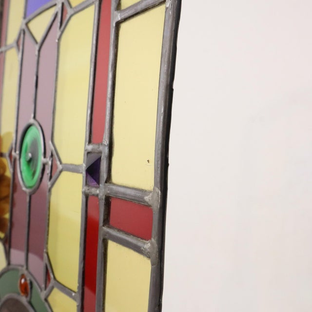Large Colorful Stained-Glass with Medallion For Sale - Image 5 of 18