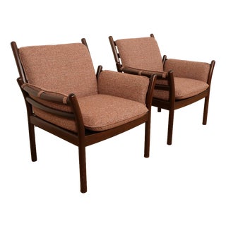 Vintage Genius Armchairs in Mahogany by Illum Wikkelso for Silkeborg, 1960s, Set of 2 For Sale