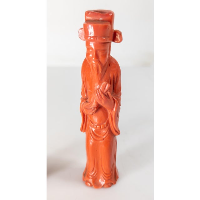 Early 20th Century Pair of Chinese Carved Coral Immortal Figures For Sale - Image 4 of 13