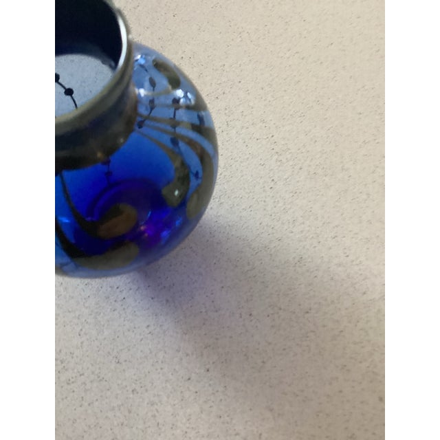 Murano Murano Glass Vintage Cobalt Blue Mini Bud Vase Silver Overlay Hand Blown Made in Italy For Sale - Image 4 of 9