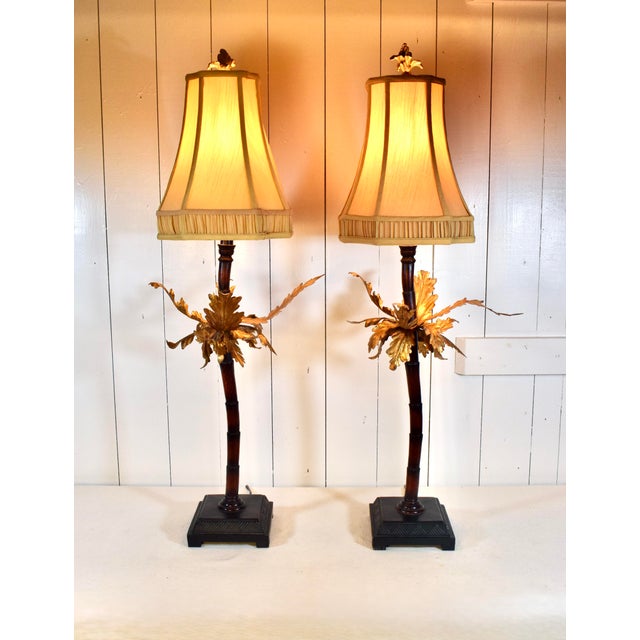 Vintage Maitland Smith Palm Tree Table Lamps, Gold Gilt, 1990s For Sale - Image 10 of 10