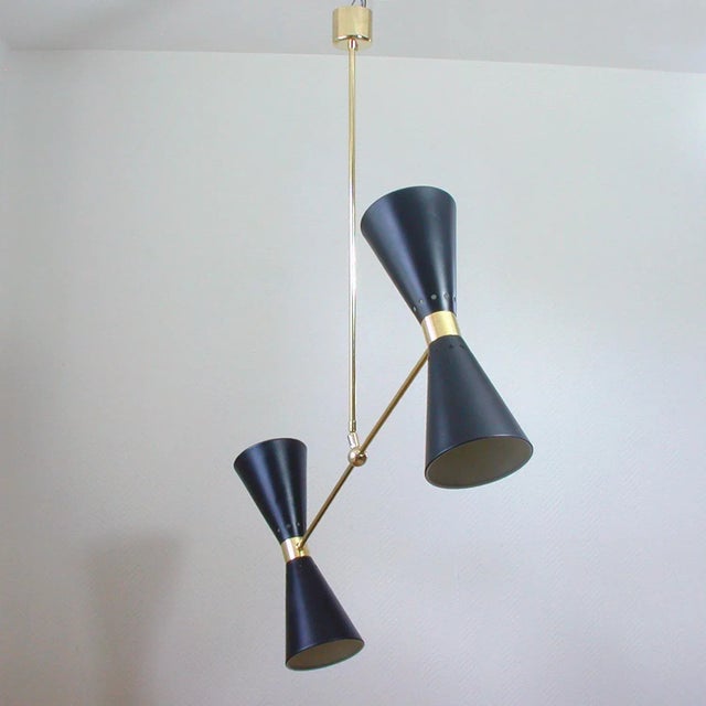Mid-Century French Black Double Cone Diabolo Pendant Chandelier, 1950s For Sale - Image 11 of 15