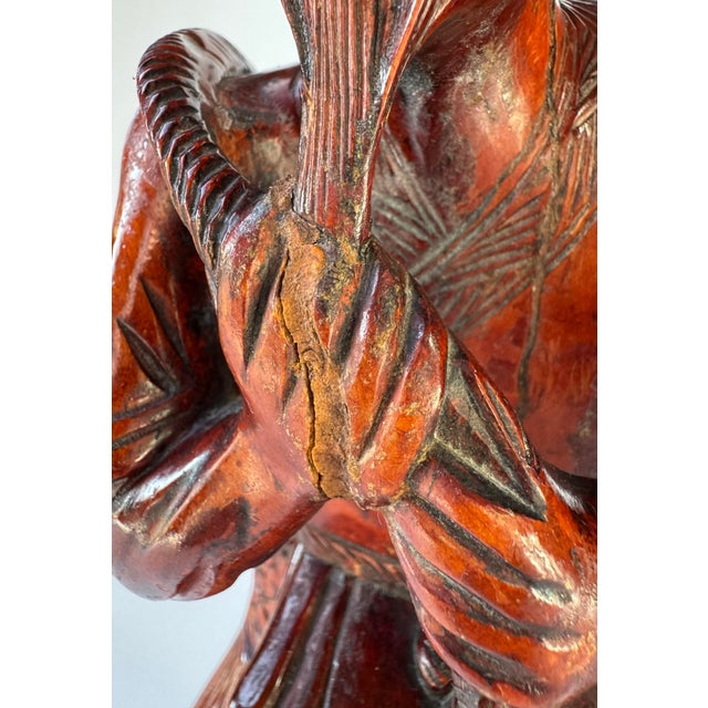 Mid-Century Hand-Carved Chinese Fisherman Statue For Sale - Image 9 of 10