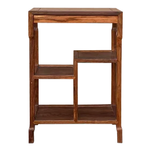 Chinese Huali Light Brown Rectangular Curio Display Stand Side Table