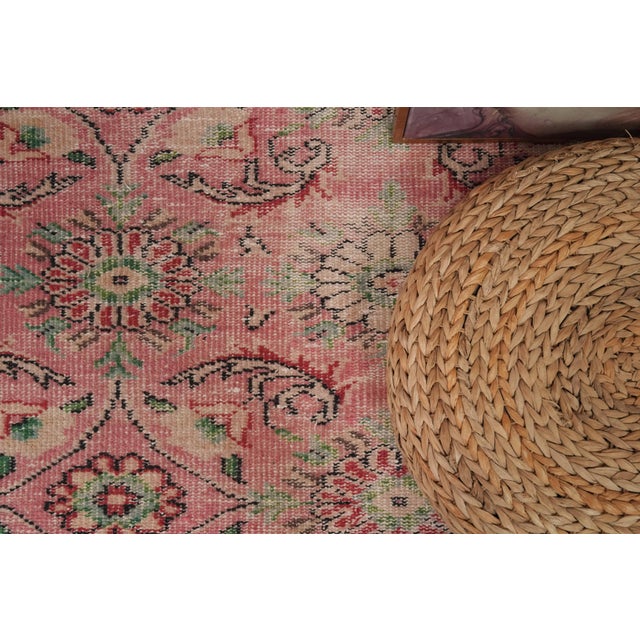 1970s Vintage Turkish Handmade Wool Cotton Pink Area Rug For Sale - Image 12 of 12