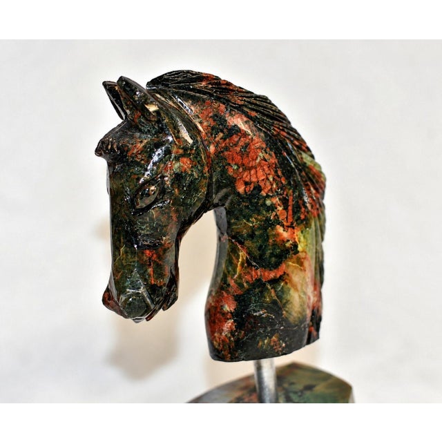 Red Natural Emerald Stone Horse Head Statue Splendid Hand Carved Gemstone For Sale - Image 8 of 10