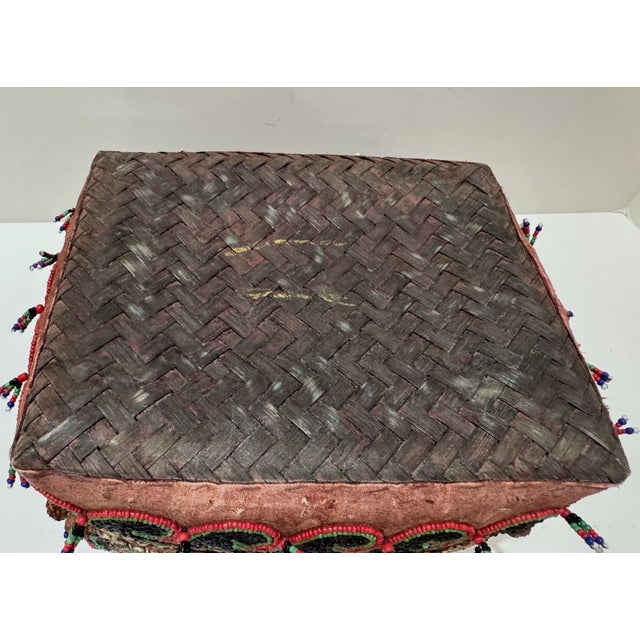 Red Antique Sumatran Beaded Wedding Box Minangkabau Indonesia Cowrie Basket Lid For Sale - Image 8 of 11