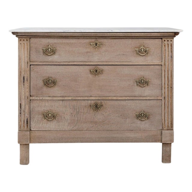 19th Century French Louis XVI Oak Chest of Drawers With Marble Top For Sale
