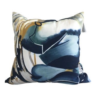 Abstract Painted Pillow With Feather Insert For Sale