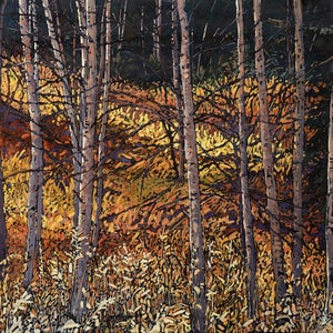 Autumn Fully Present by Deb Komitor | Oil Painting of trees and autumn foliage