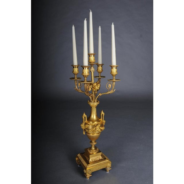 French Antique Empire Candelabra, circa 1810, Paris This antique candelabra is a high-quality, five-armed candlestick made...