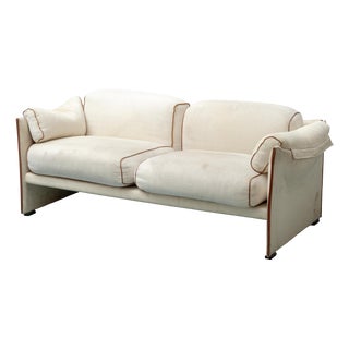 Vintage Beige and Brown Two-Seater Fabric Sofa, 1970s For Sale