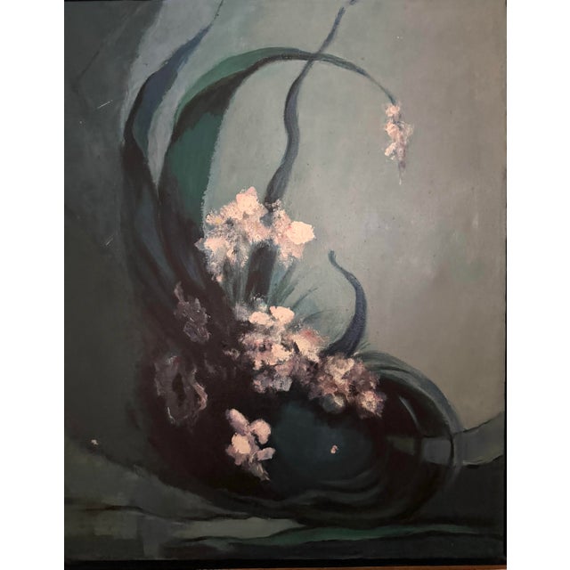 An original vintage acrylic painting titled “Blue Swirls” by Sonia Searing, featuring expressive organic forms in layered...
