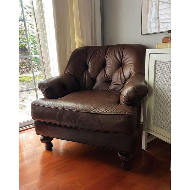 Some Chairs Fill a Space. A Vintage Classic Leather Chair & Ottoman Command It. For Sale - Image 9 of 12