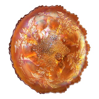 Fenton Vintage Stags and Hollies Marigold Serving Bowl For Sale